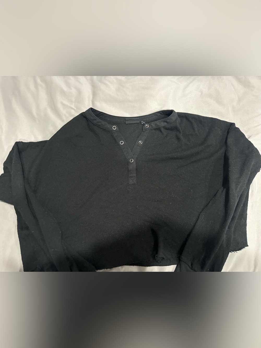 Black womens cropped Henley Long Sleeve Shirt